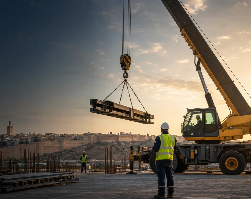 Grue mobile de levage lourd préparée pour un chantier